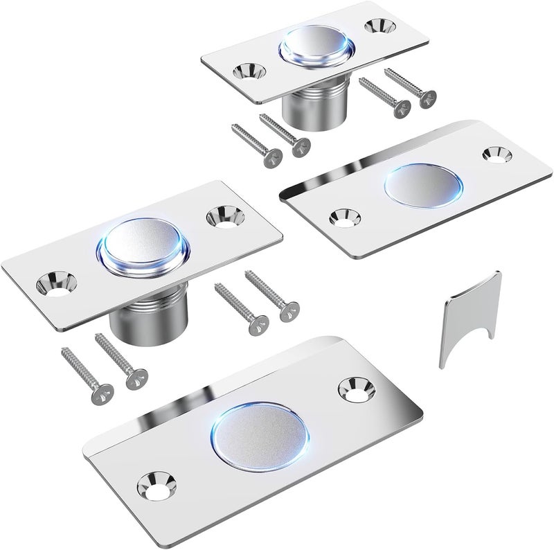 Mousike Door Ball Catch Hardware, Adjustable Hidden Magnetic Ball Catch, Stainless Steel Strike Plate with Strong Suction, Closet Ball Latch Replacement for Top of Door (2 Pack, Silver) - Image 1